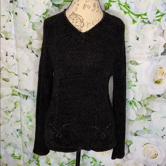 Black Chenille Top with Beaded Rope Detail Talbots - Picture 1 of 8